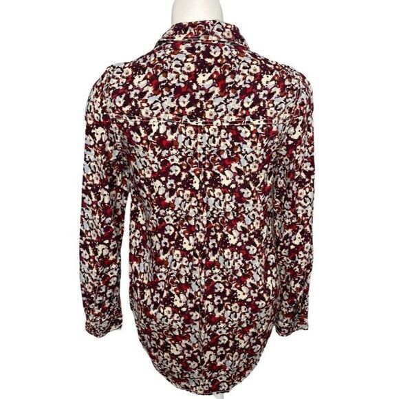 Beach Lunch Lounge Red Plum Blue Button Down Top sz XS - Picture 4 of 9